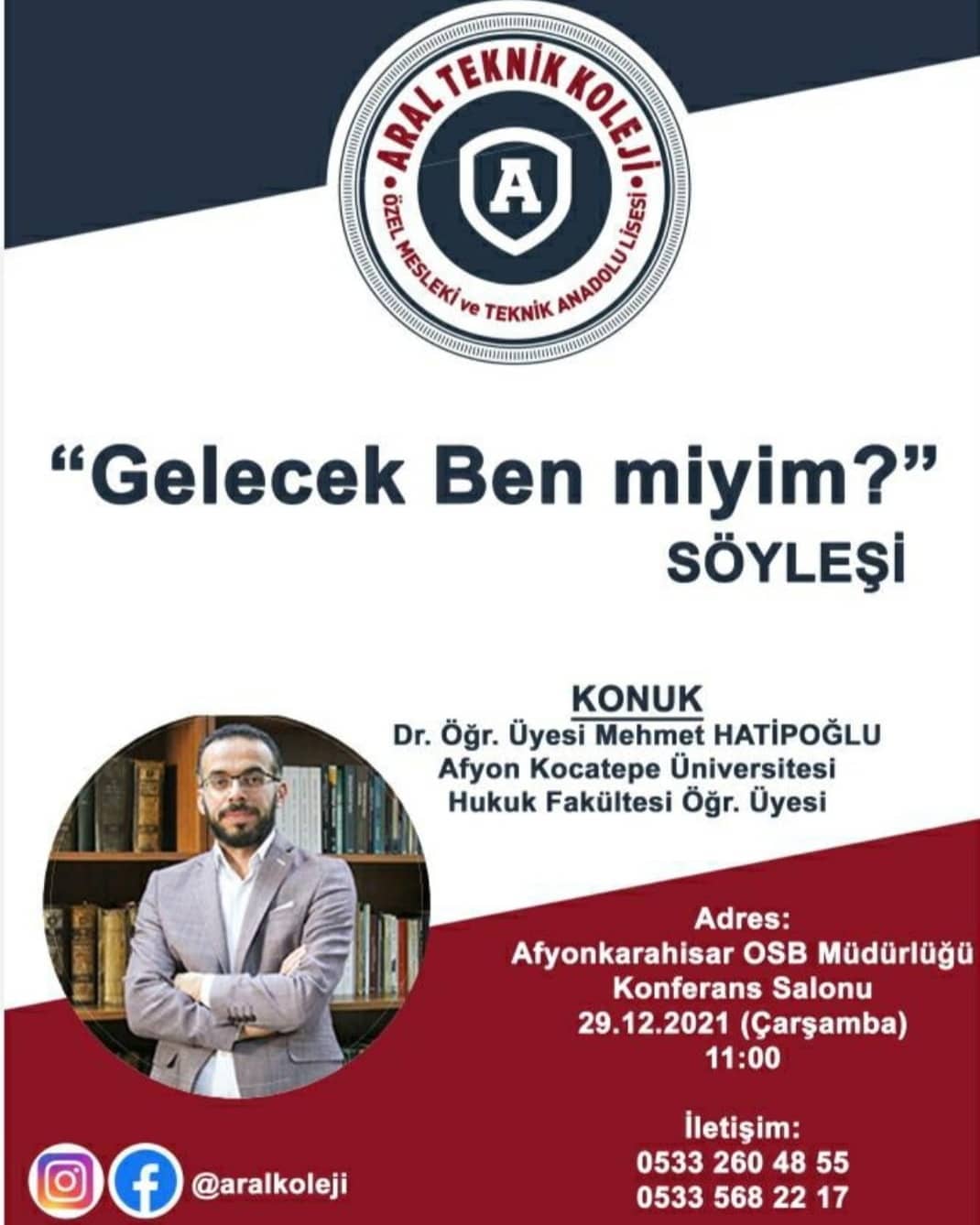 Afyon Kocatepe Üniversitesi Hukuk Fakültesi Sayın Dr. Öğretim Üyesi Mehmet HATİPOĞLU hocamızla ' Gelecek ben miyim? '… (Instagram paylaşımından görsel)