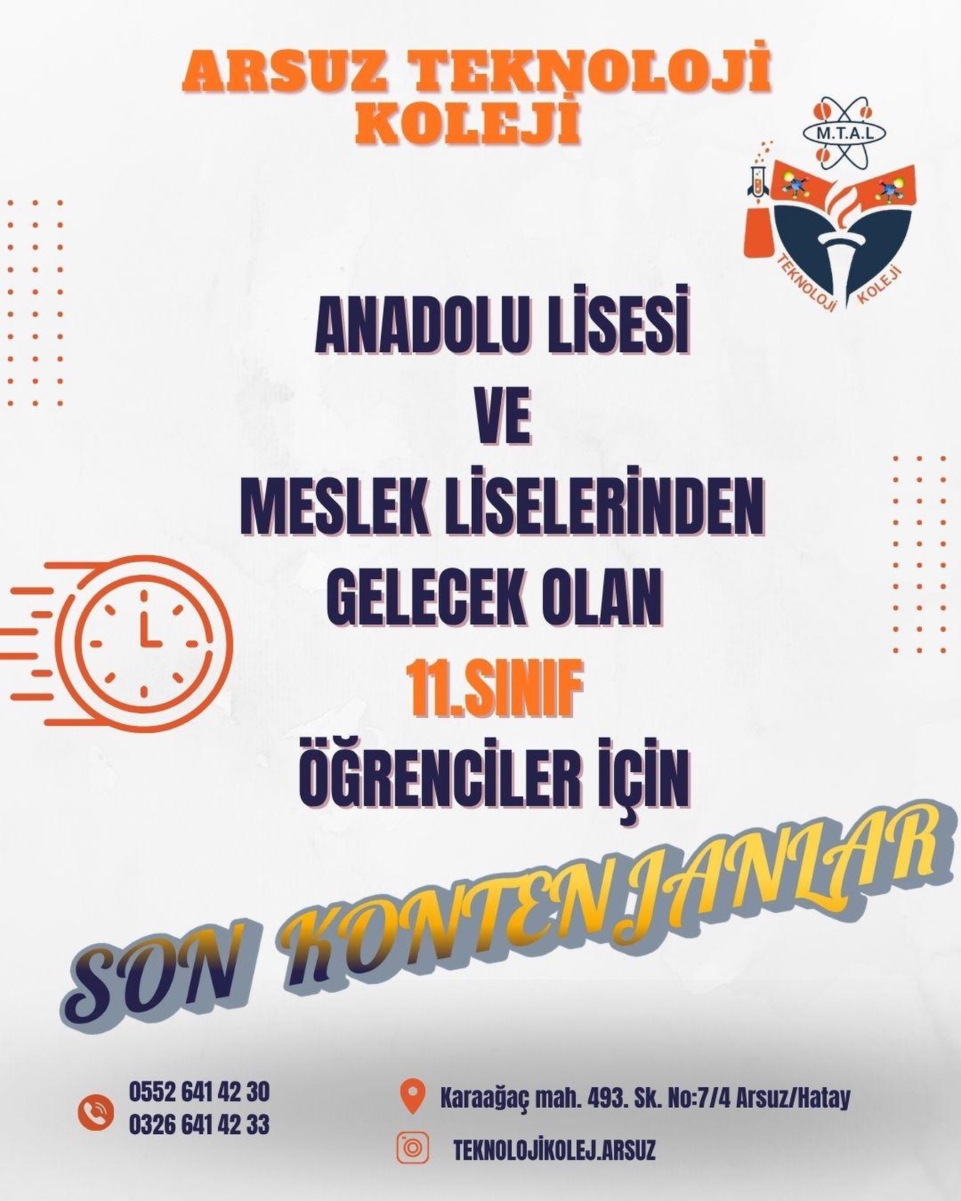 Anadolu Lisesi Ve Meslek Lisesinden gelecek olan yeni 11. Sınıfa giren öğrenciler için son kontenjanlarımız… (Instagram paylaşımından görsel)