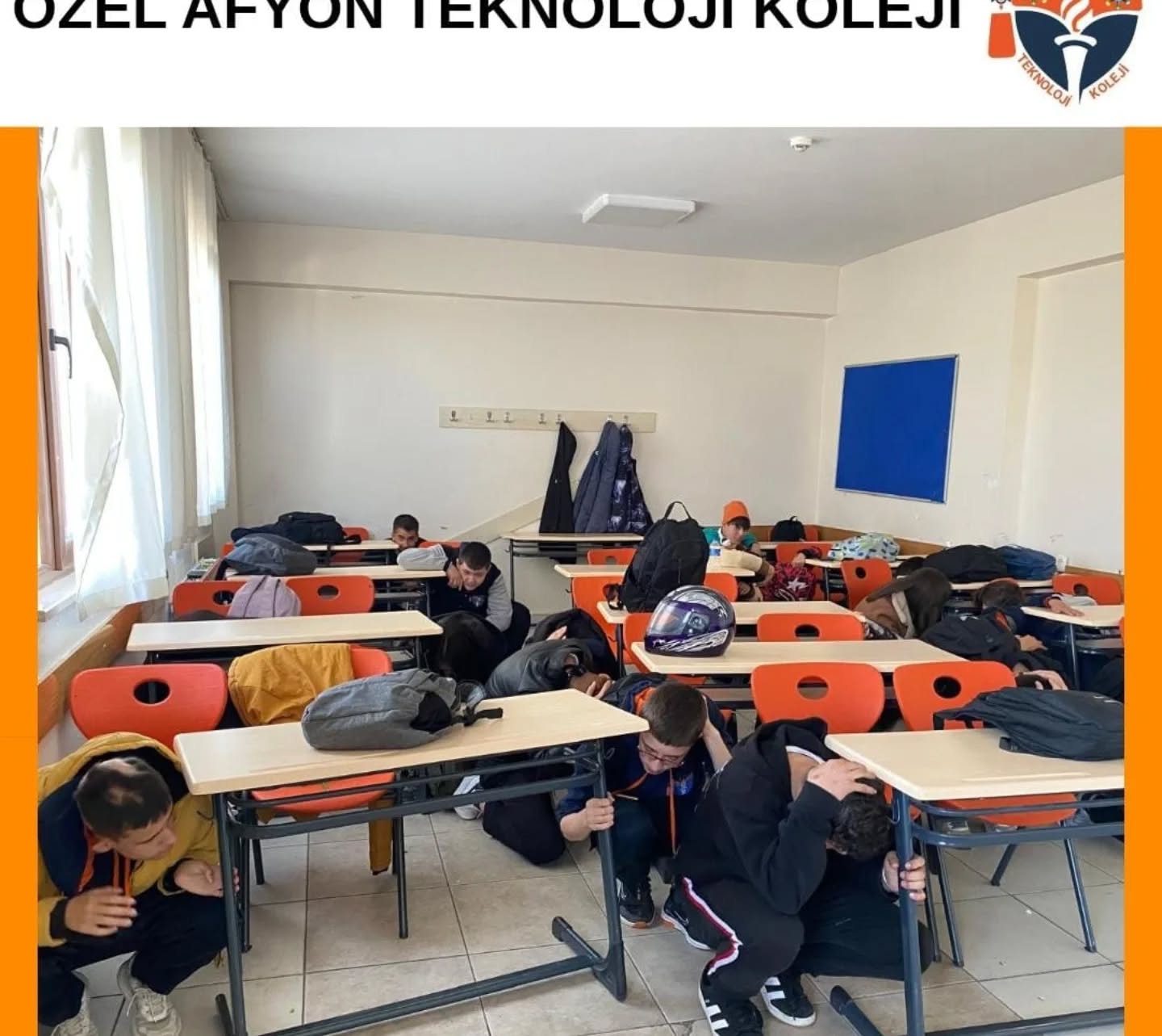 Öğrencilerimize afet bilinci kazandırmak amacıyla deprem tatbikatı gerçekleştirildi. (Instagram paylaşımından görsel)