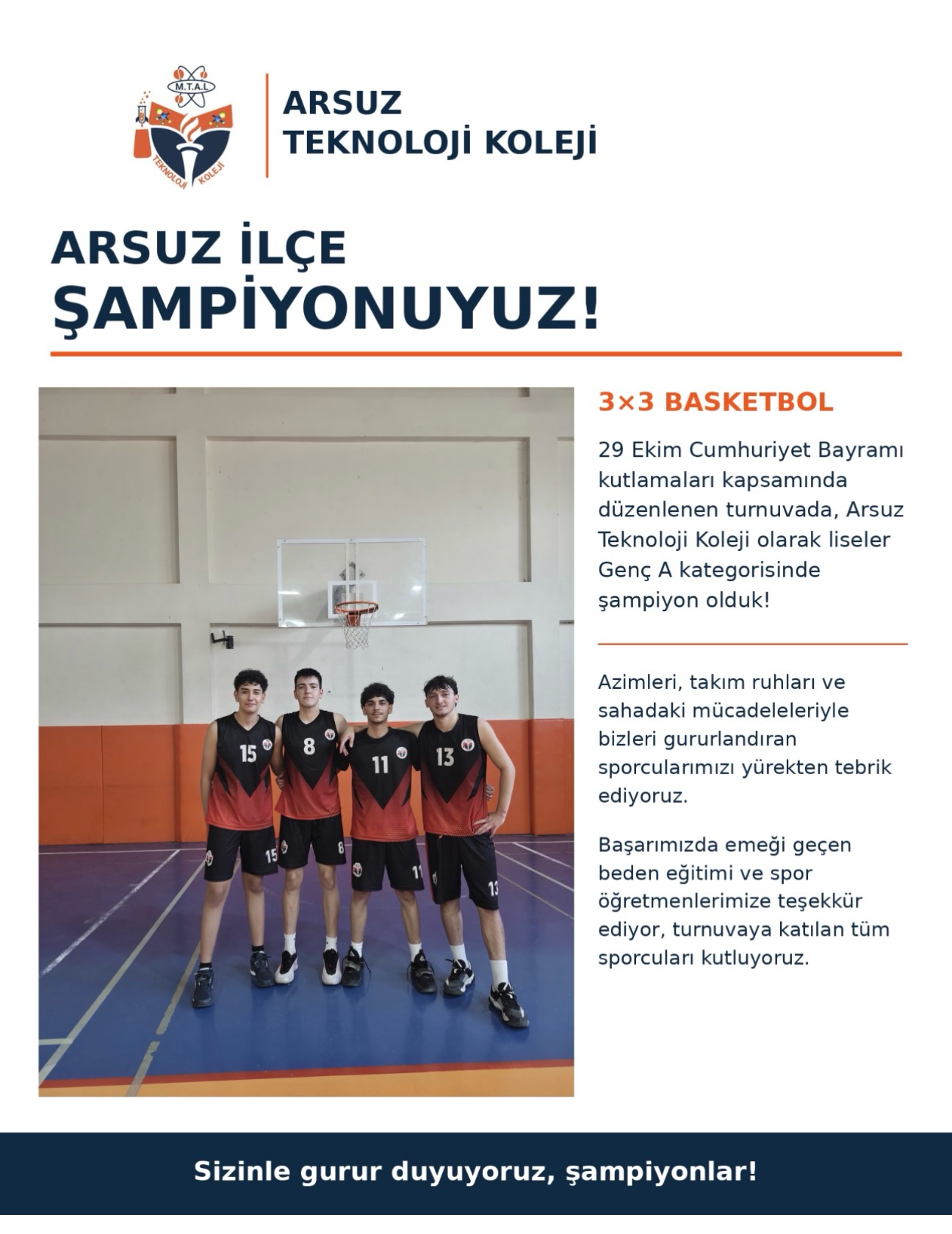 ARSUZ İLÇE ŞAMPİYONUYUZ! (Instagram paylaşımından görsel)